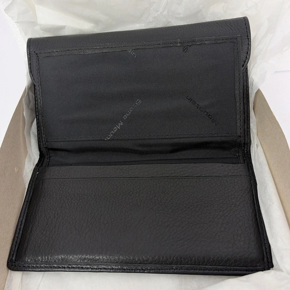 Stone‎ Mountain Black Pebbled Leather Trifold Wallet and Coin Purse Set w/ Strap
